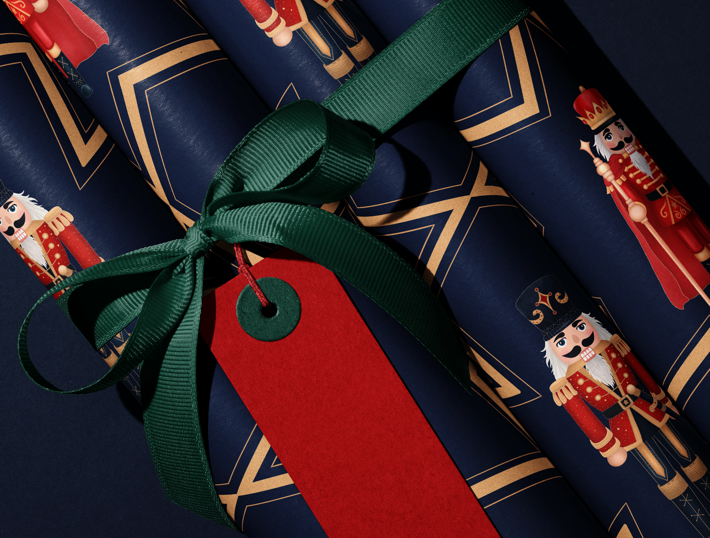 Nutcracker Wrapping Paper | Golden Bold Star Pattern
