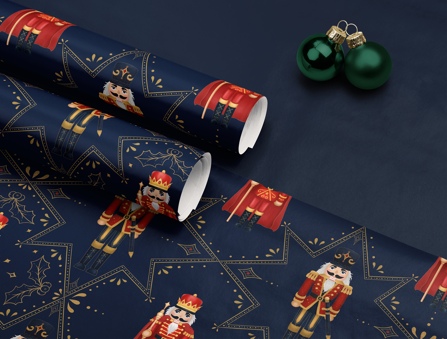 Nutcracker Wrapping Paper | Golden Delicate Star Pattern