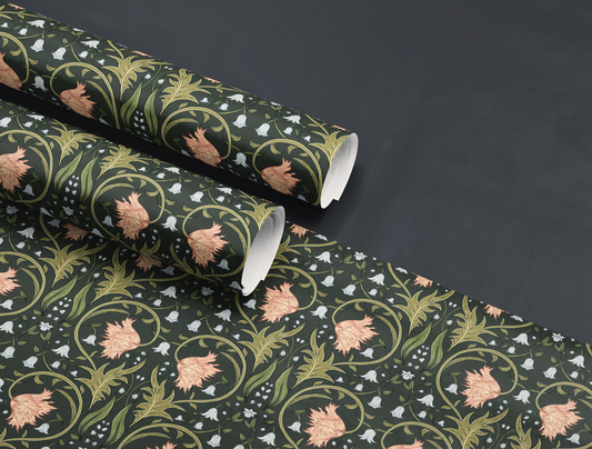 Valley Whispers Floral Wrapping Paper - Deep Olive
