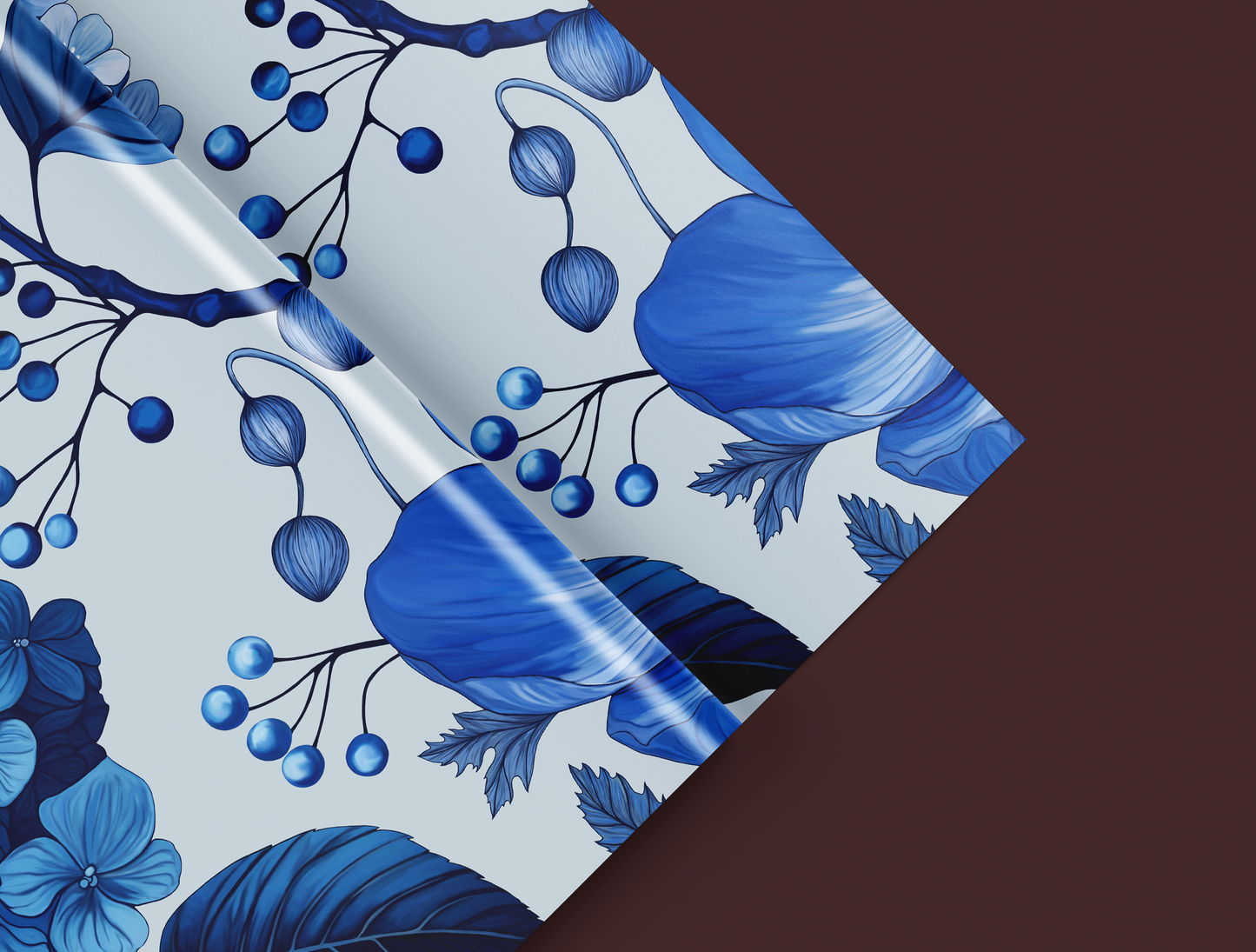Azzure Floral Toile Wrapping Paper | Soft Blue Background