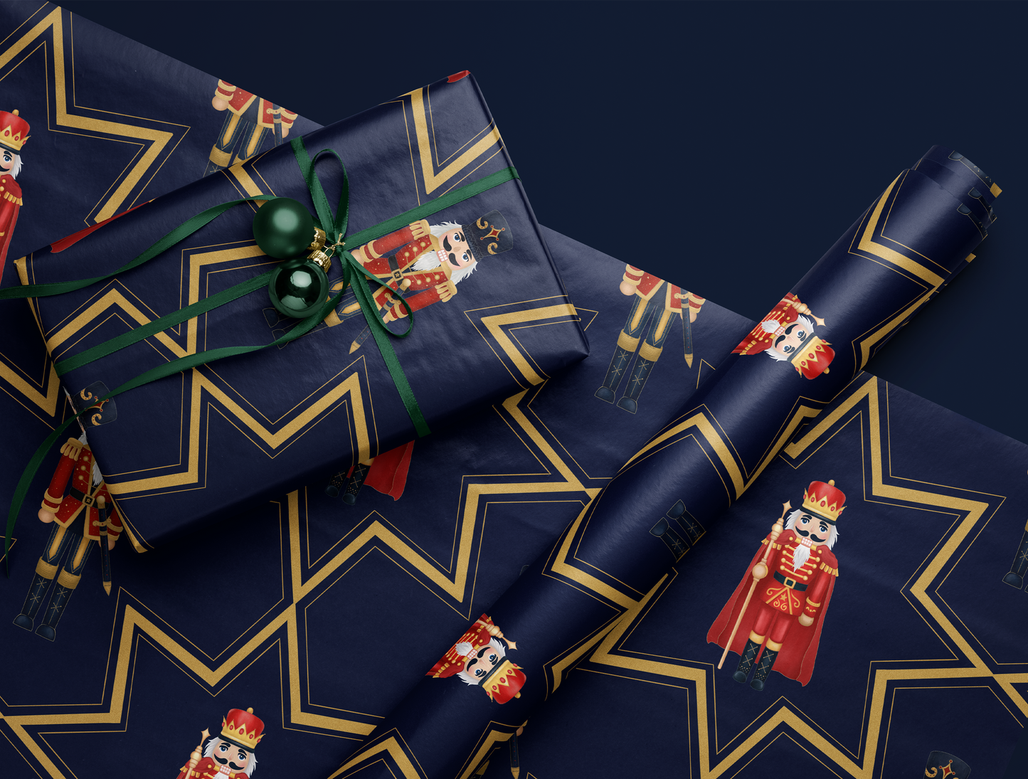 Nutcracker Wrapping Paper | Golden Bold Star Pattern