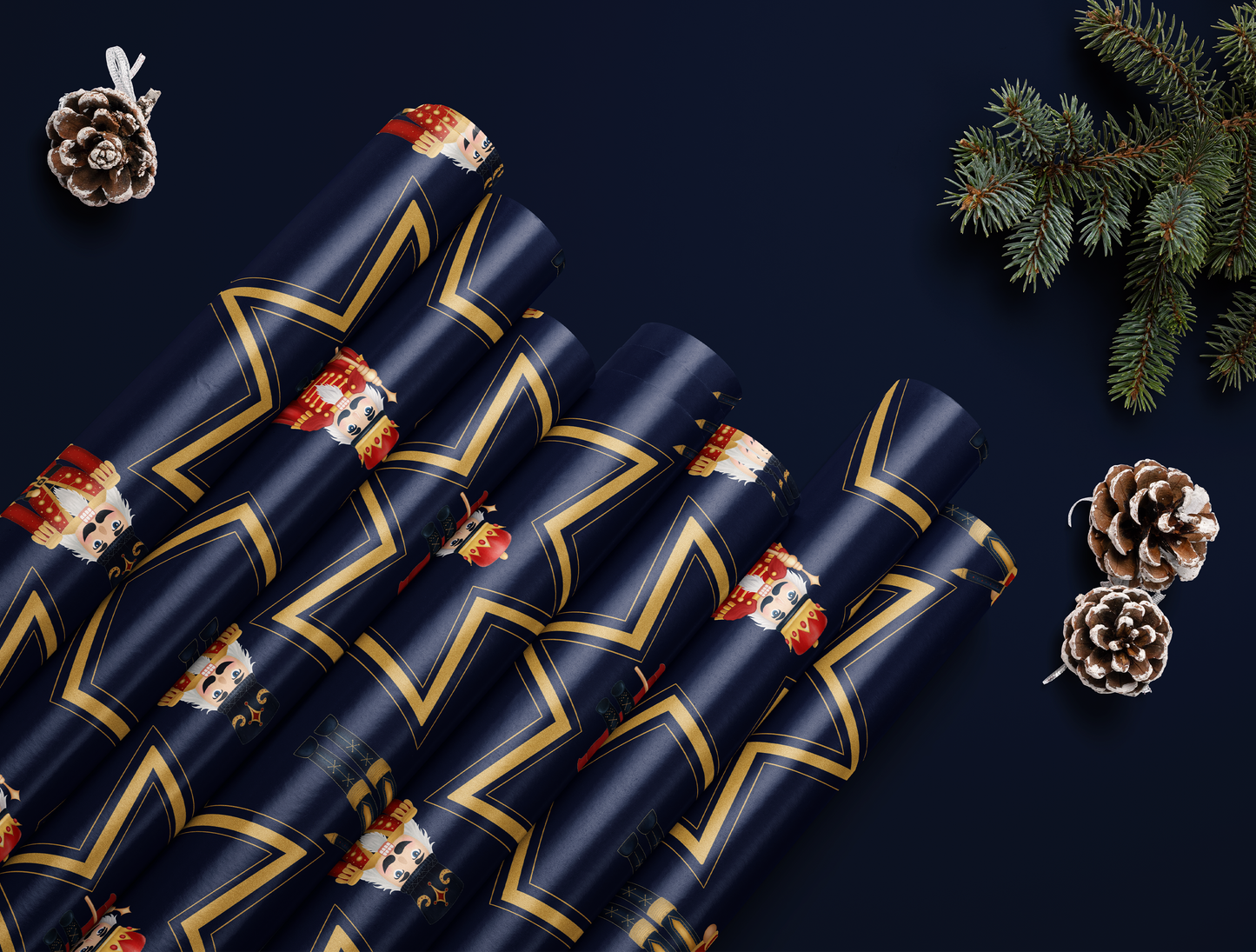 Nutcracker Wrapping Paper | Golden Bold Star Pattern