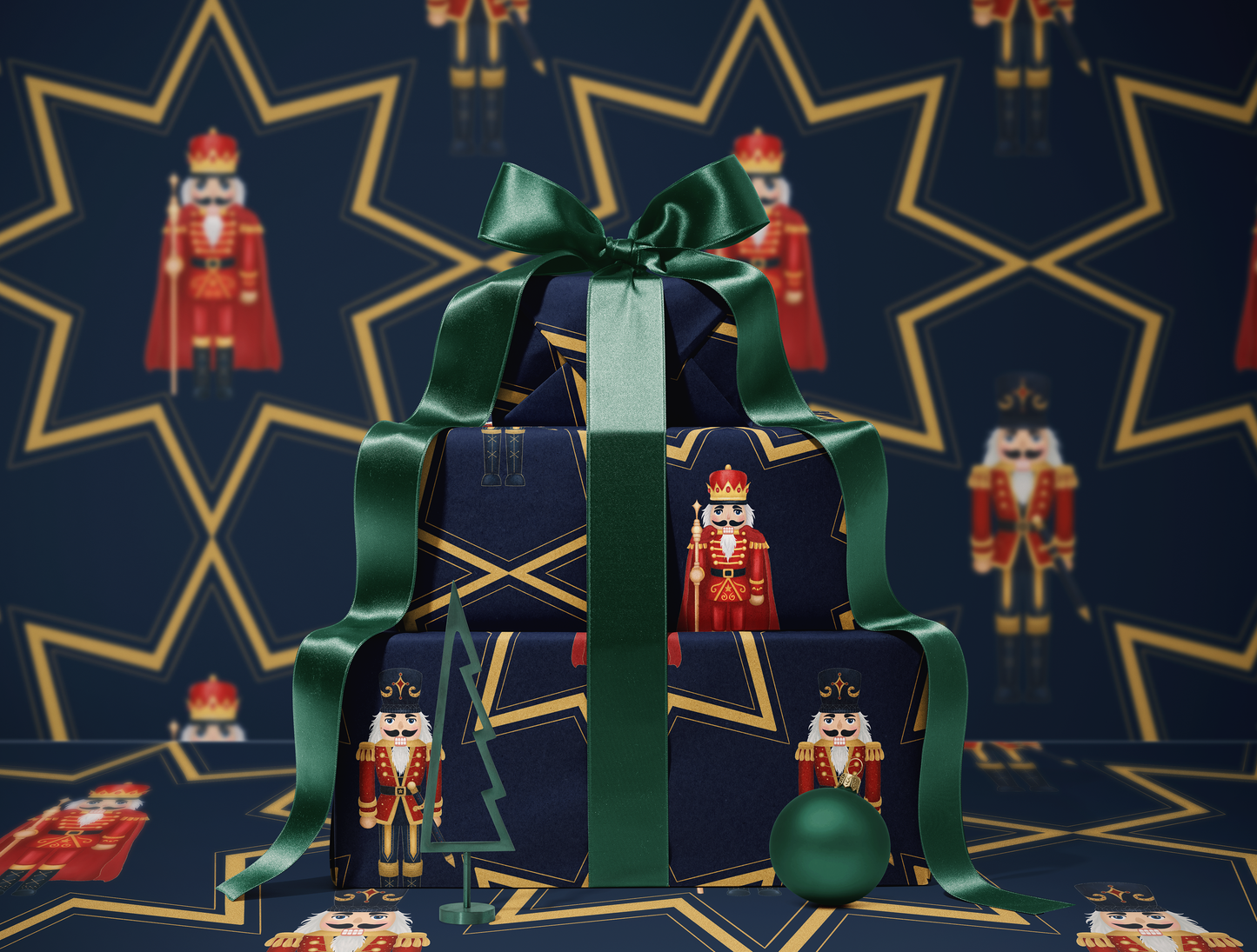 Nutcracker Wrapping Paper | Golden Bold Star Pattern