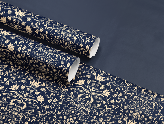 Botanical Bloom & Bell Floral Wrapping Paper | Navy Blue