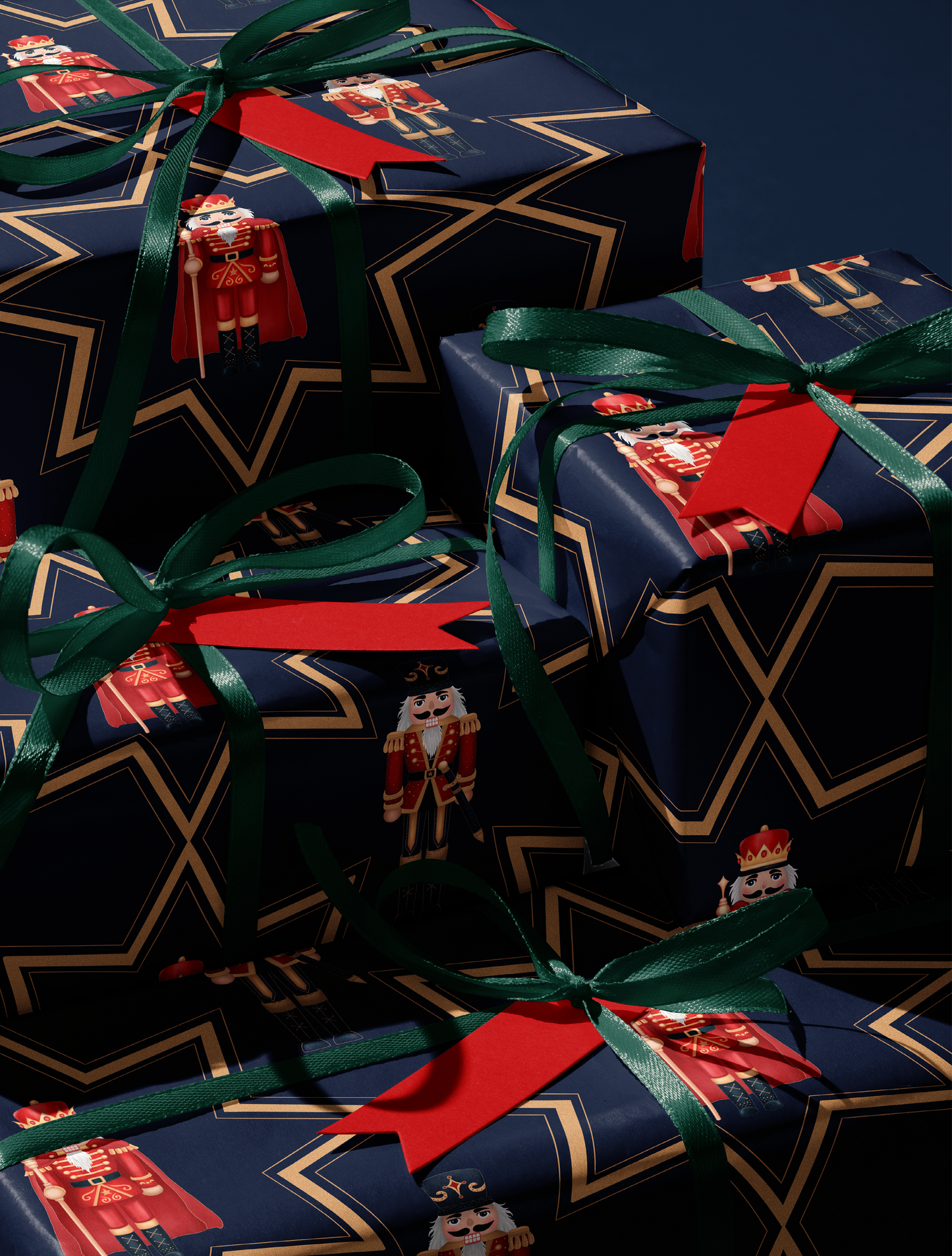 Nutcracker Wrapping Paper | Golden Bold Star Pattern