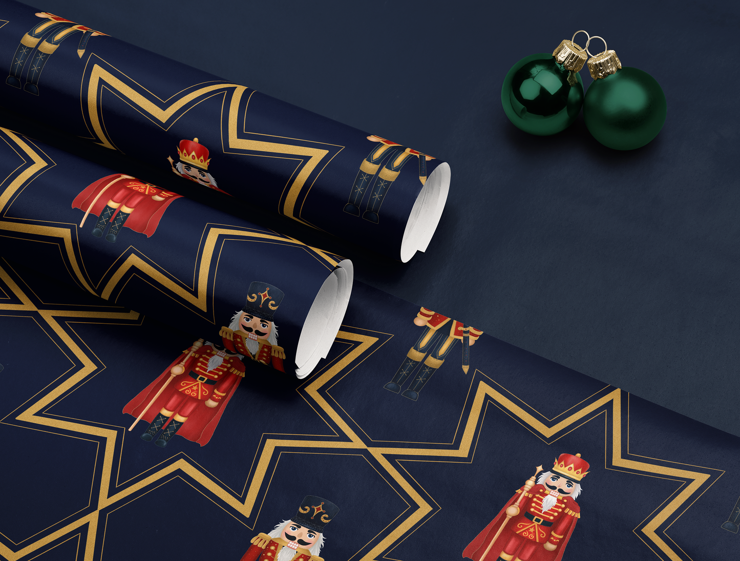 Nutcracker Wrapping Paper | Golden Bold Star Pattern