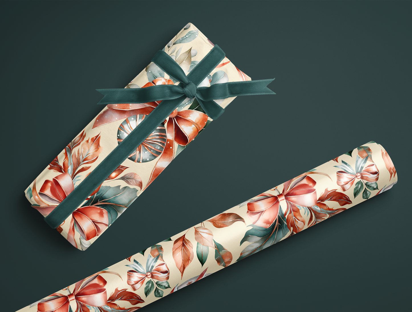 Christmas Wrapping Paper | Classic Red & Green Ornaments | Soft Yellow