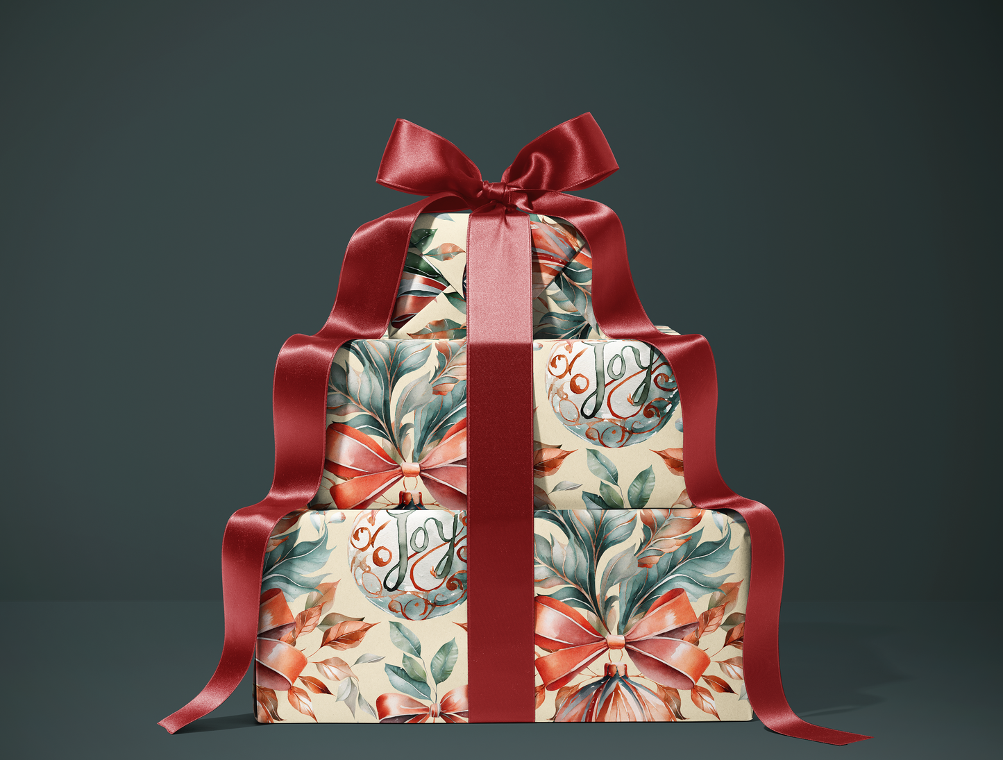 Christmas Wrapping Paper | Classic Red & Green Ornaments | Soft Yellow