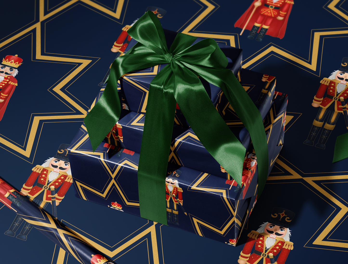 Nutcracker Wrapping Paper | Golden Bold Star Pattern