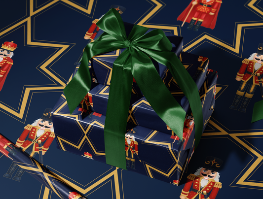 Nutcracker Wrapping Paper | Golden Bold Star Pattern