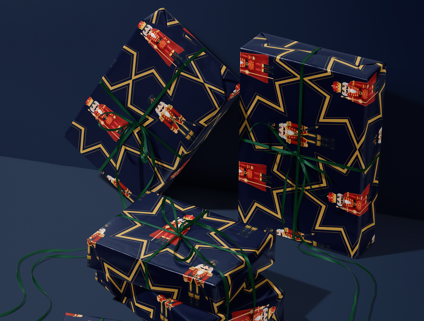 Nutcracker Wrapping Paper | Golden Bold Star Pattern