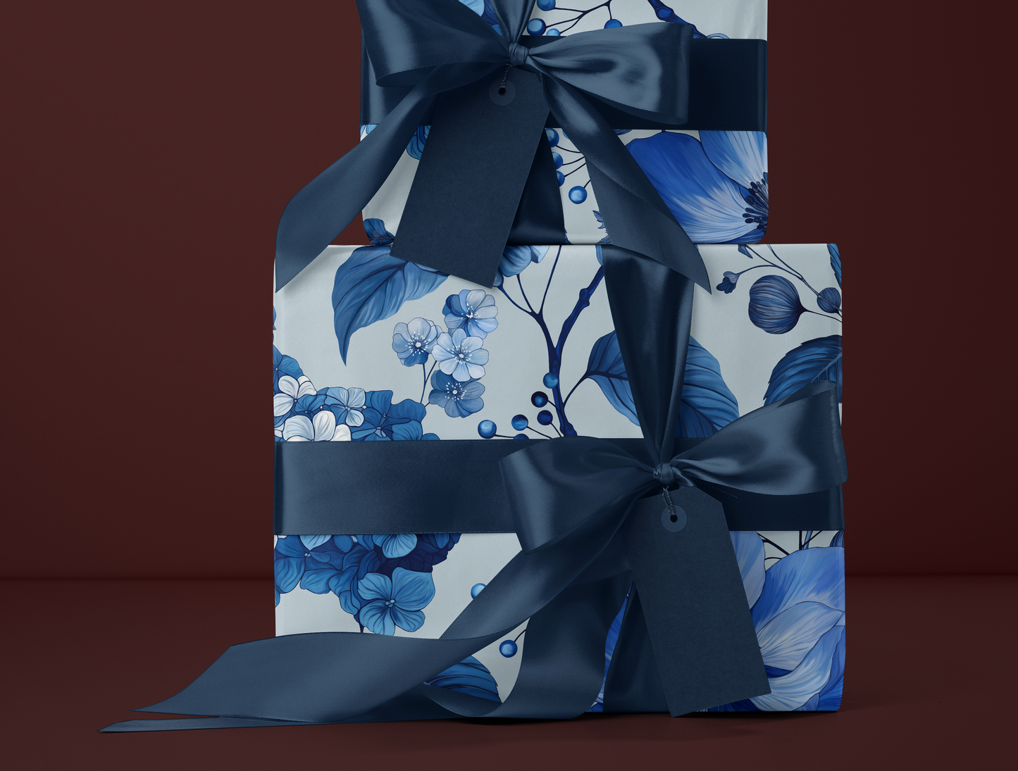 Azzure Floral Toile Wrapping Paper | Soft Blue Background