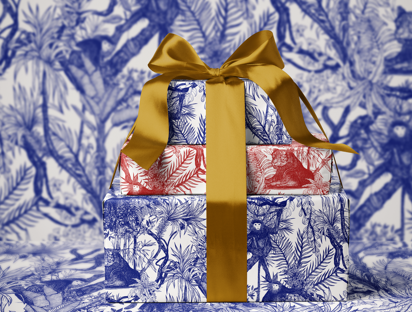 Blue Botanical Toile Wrapping Paper | Floral Pattern Gift Wrap Roll