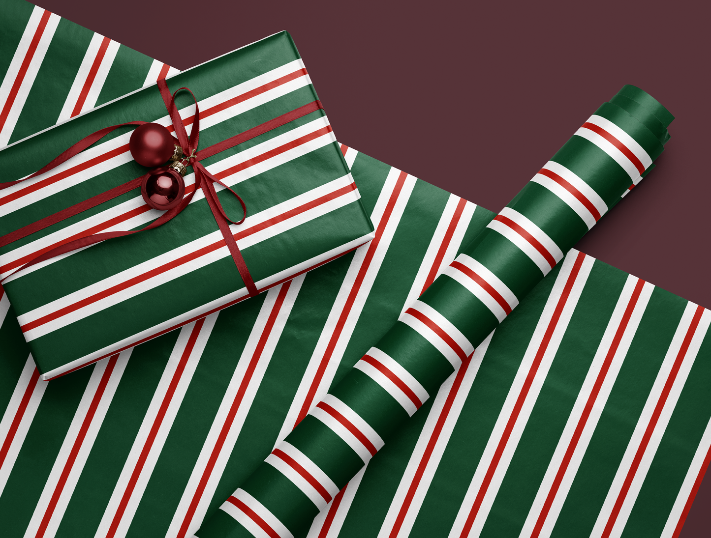 Christmas Retro Stripes Wrapping Paper | Vintage Green & Red Stripe Design