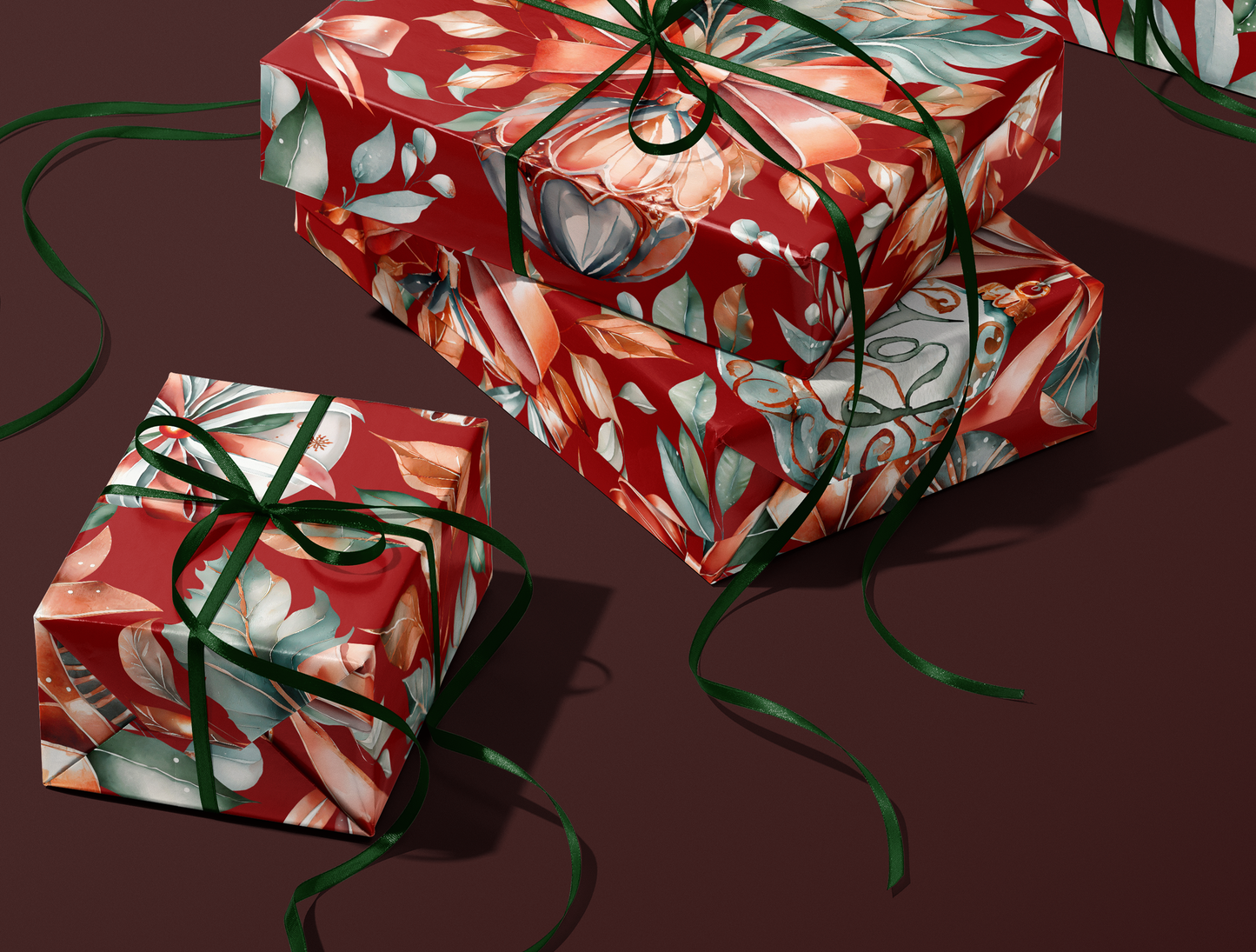 Christmas Red & Green Ornaments Wrapping Paper | Premium Edition