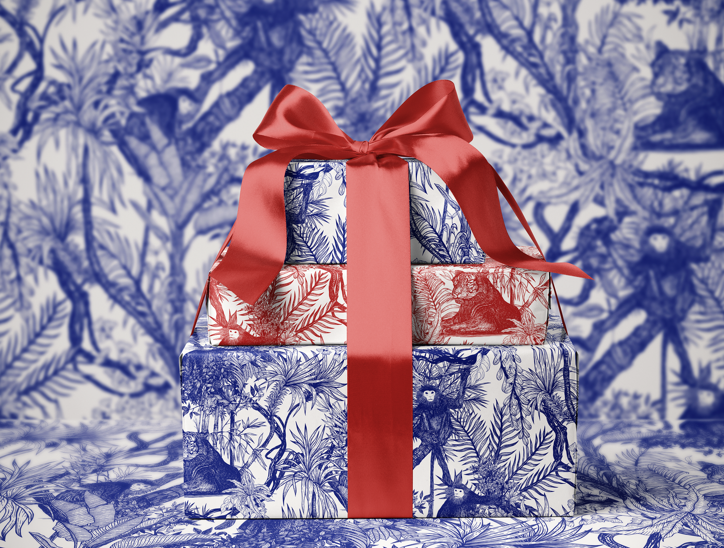 Blue Botanical Toile Wrapping Paper | Floral Pattern Gift Wrap Roll