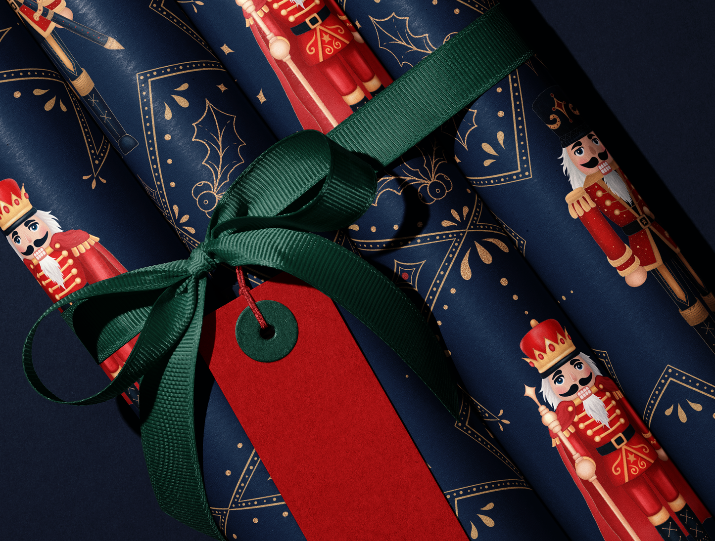 Nutcracker Wrapping Paper | Golden Delicate Star Pattern