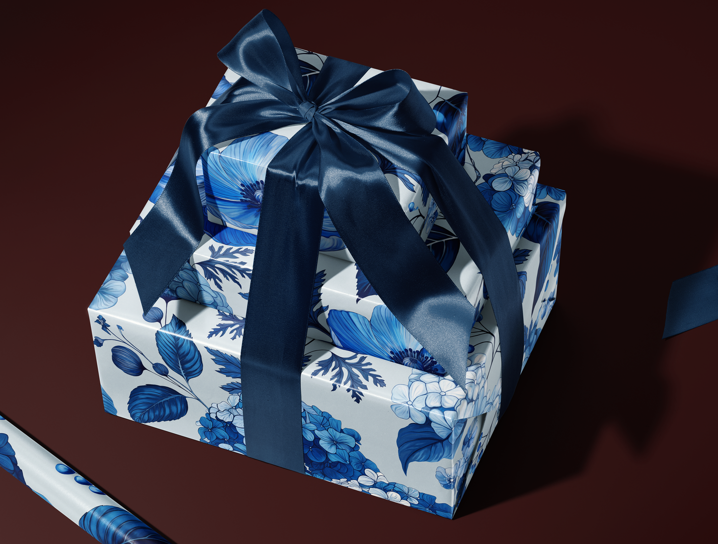 Azzure Floral Toile Wrapping Paper | Soft Blue Background