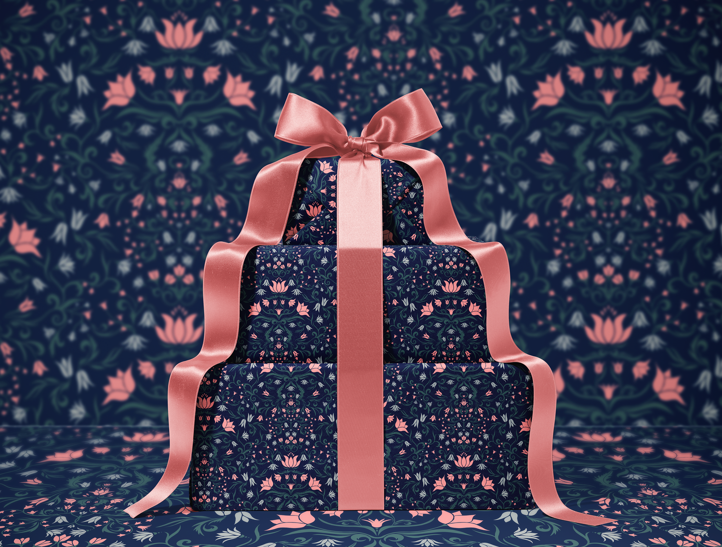 Botanical Bloom & Bell Floral Wrapping Paper | Deep Navy Blue