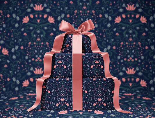 Botanical Bloom & Bell Floral Wrapping Paper | Deep Navy Blue