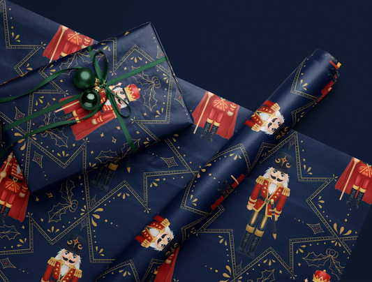 Nutcracker Wrapping Paper | Golden Delicate Star Pattern