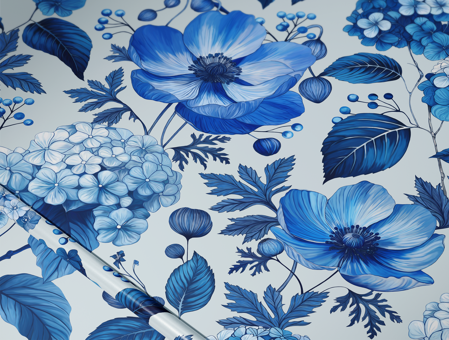 Azzure Floral Toile Wrapping Paper | Soft Blue Background
