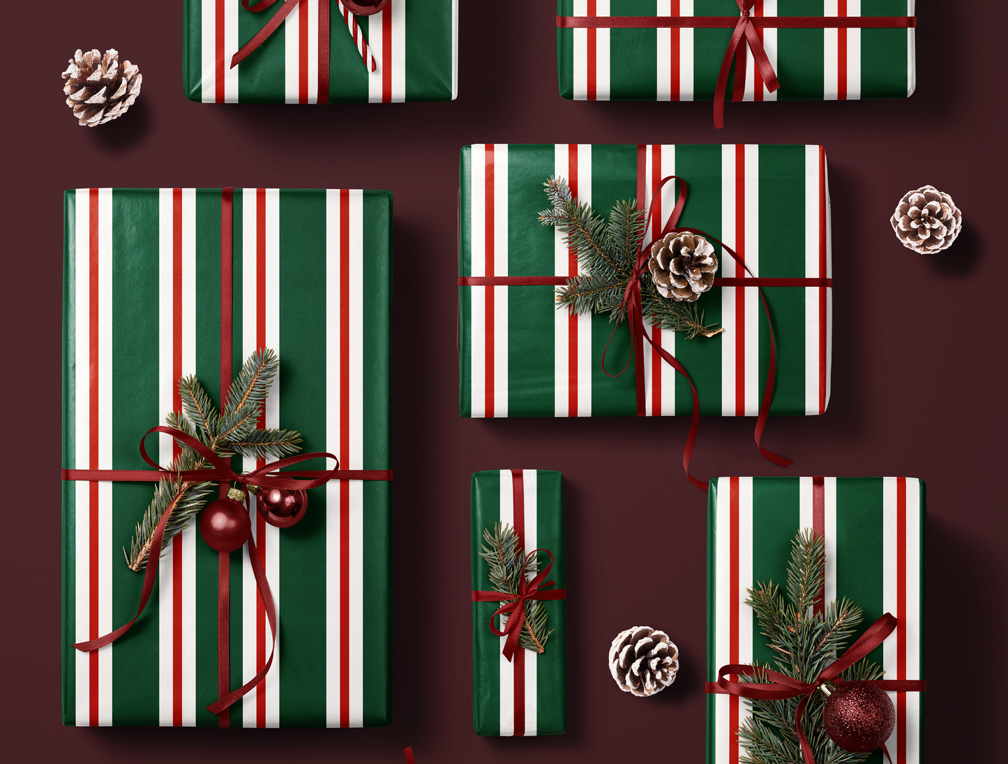 Christmas Retro Stripes Wrapping Paper | Vintage Green & Red Stripe Design
