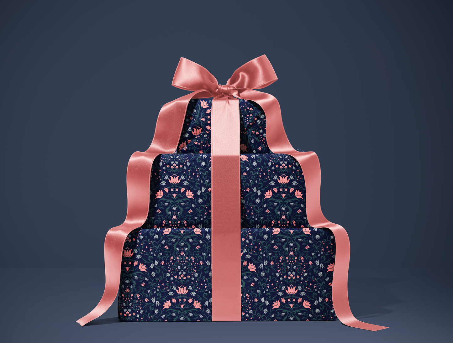 Botanical Bloom & Bell Floral Wrapping Paper | Deep Navy Blue