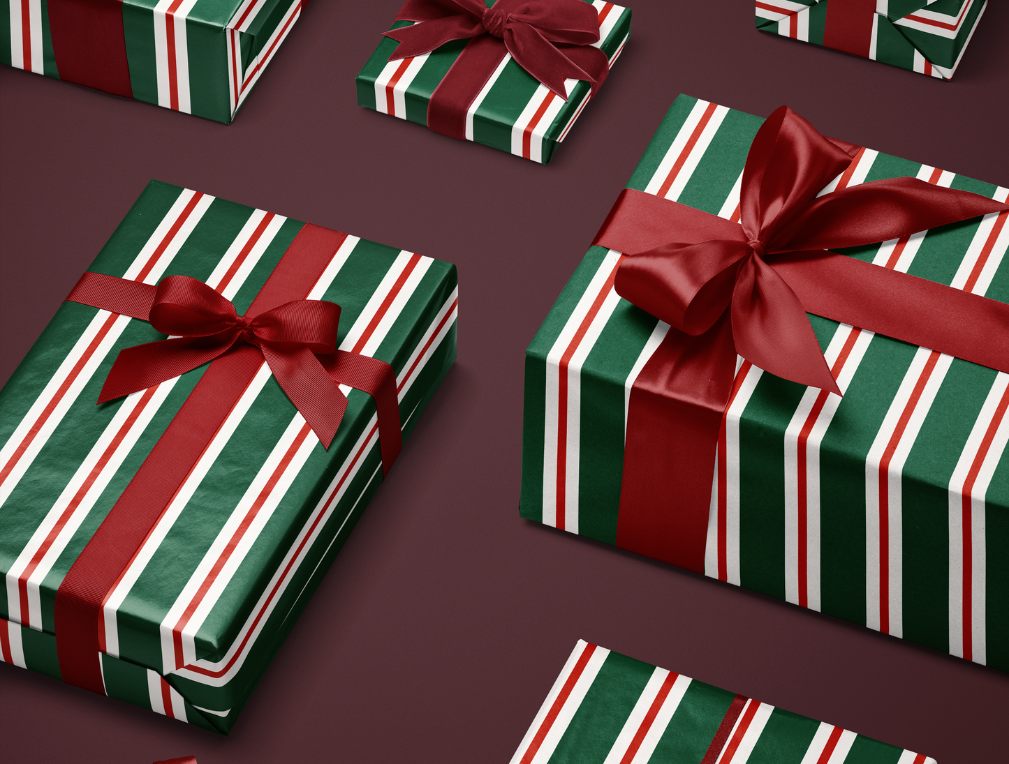 Christmas Retro Stripes Wrapping Paper | Vintage Green & Red Stripe Design