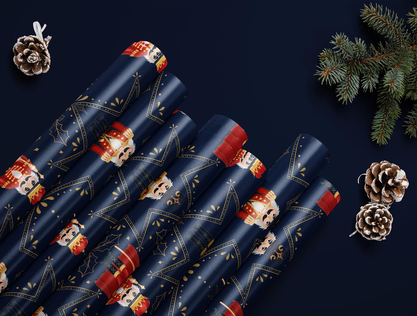 Nutcracker Wrapping Paper | Golden Delicate Star Pattern