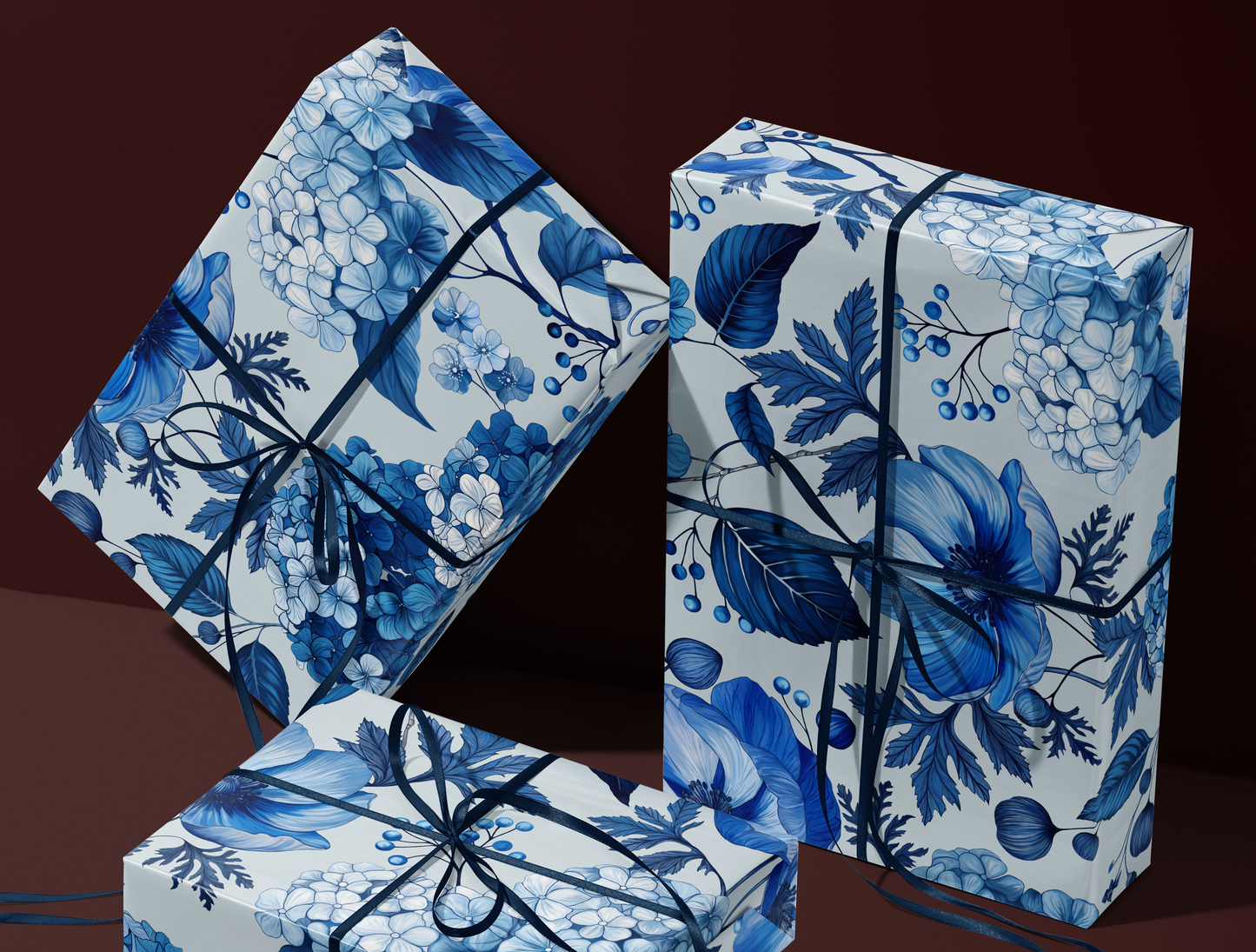 Azzure Floral Toile Wrapping Paper | Soft Blue Background