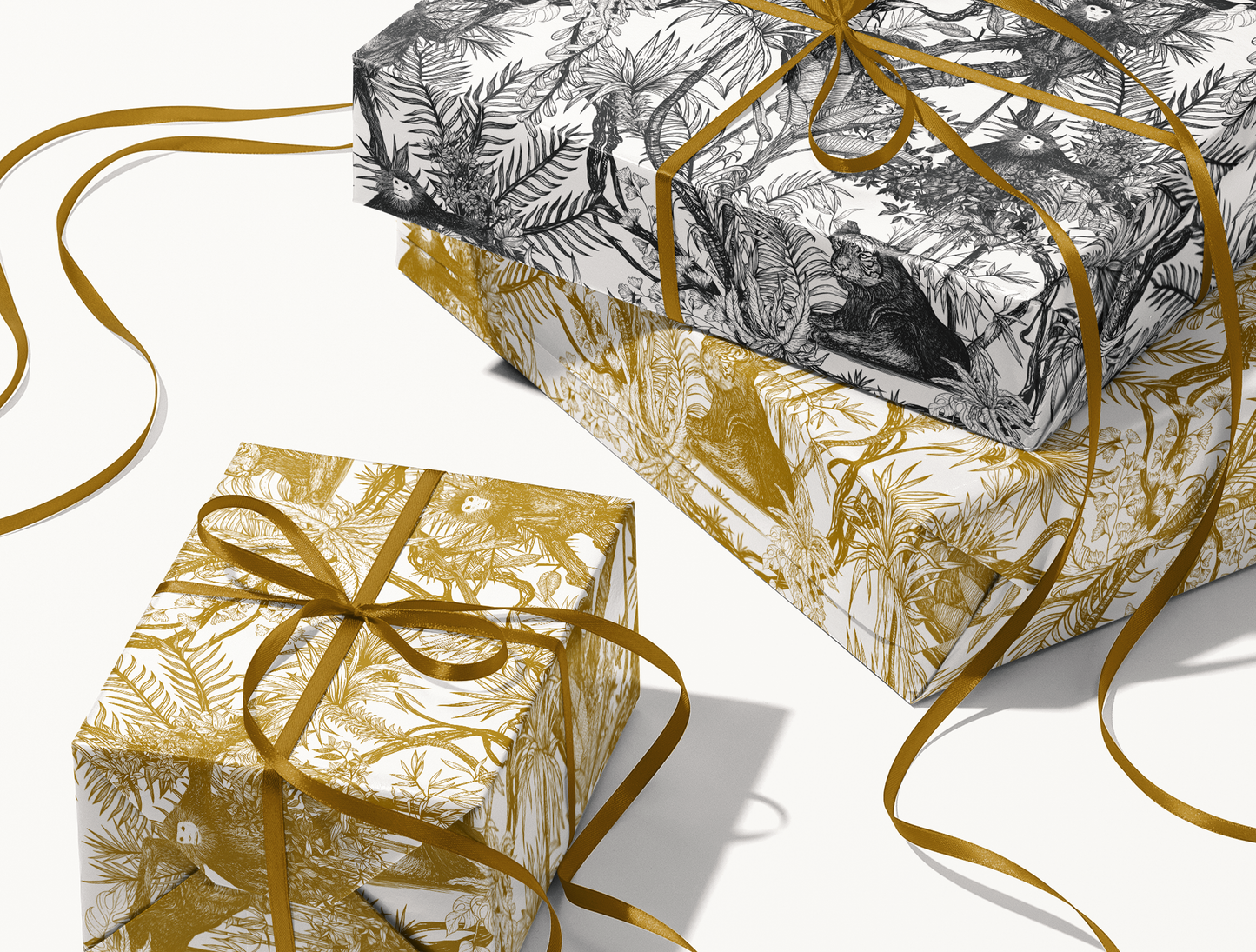 Noir Toile de Jouy Wrapping Paper  | Hand-Drawn Exotic Jungle Art with Minimalist Elegance | Classic Black on White Luxury Gift Wrap