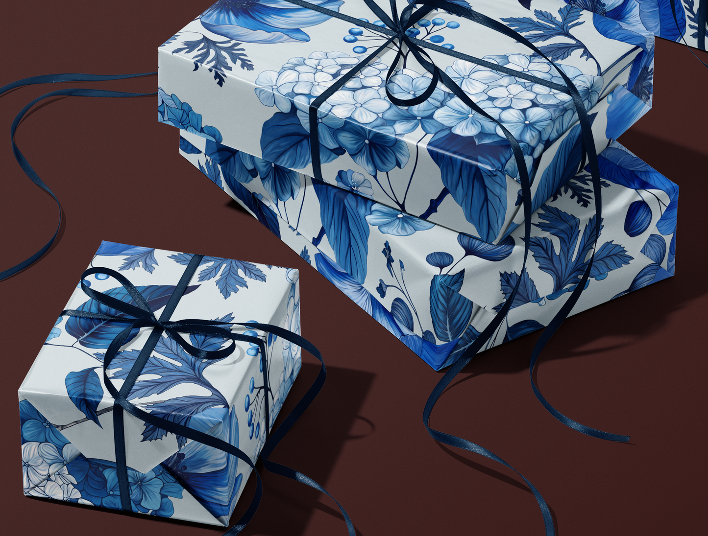 Azzure Floral Toile Wrapping Paper | Soft Blue Background