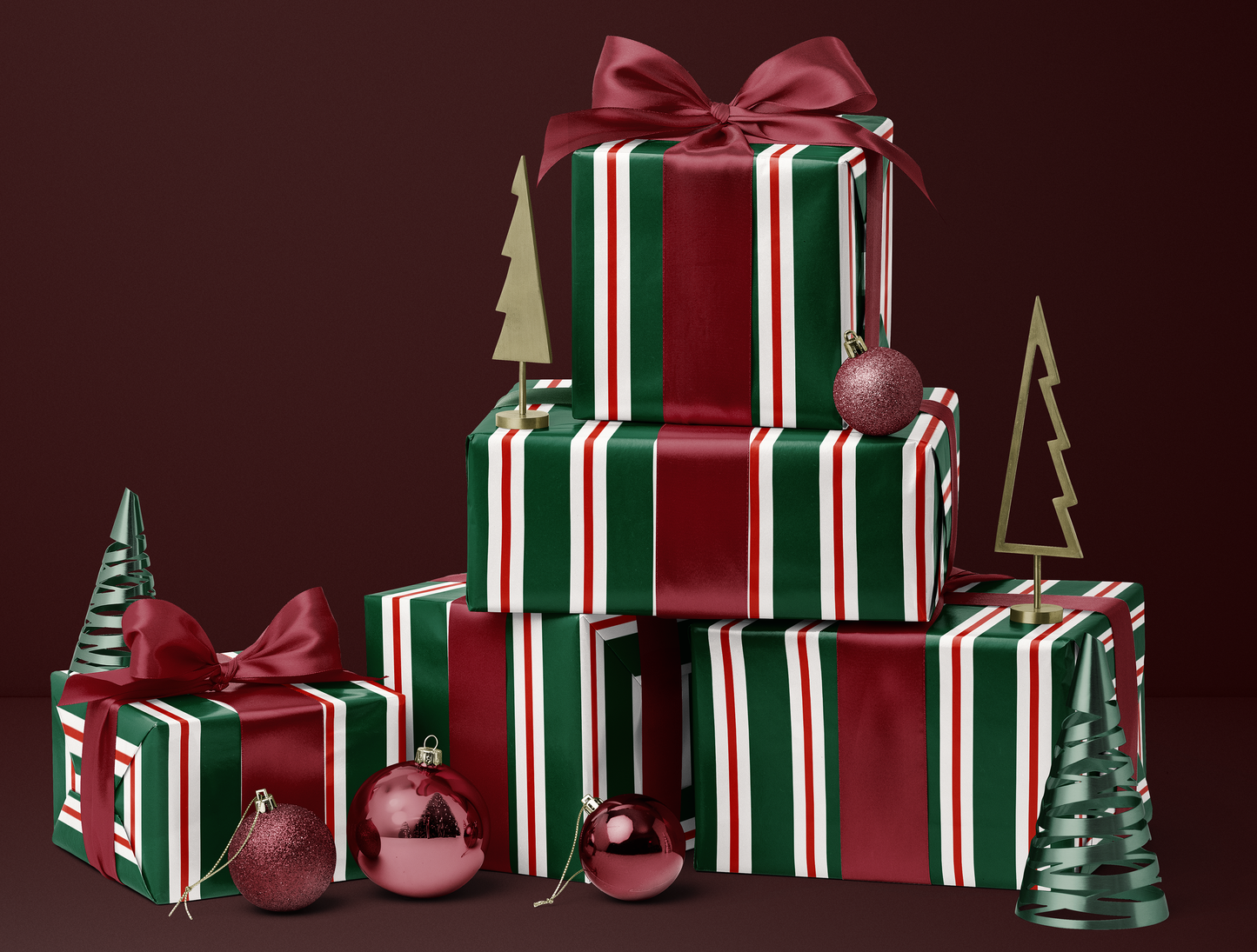 Christmas Retro Stripes Wrapping Paper | Vintage Green & Red Stripe Design