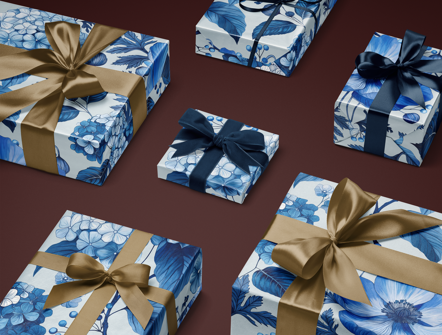 Azzure Floral Toile Wrapping Paper | Soft Blue Background