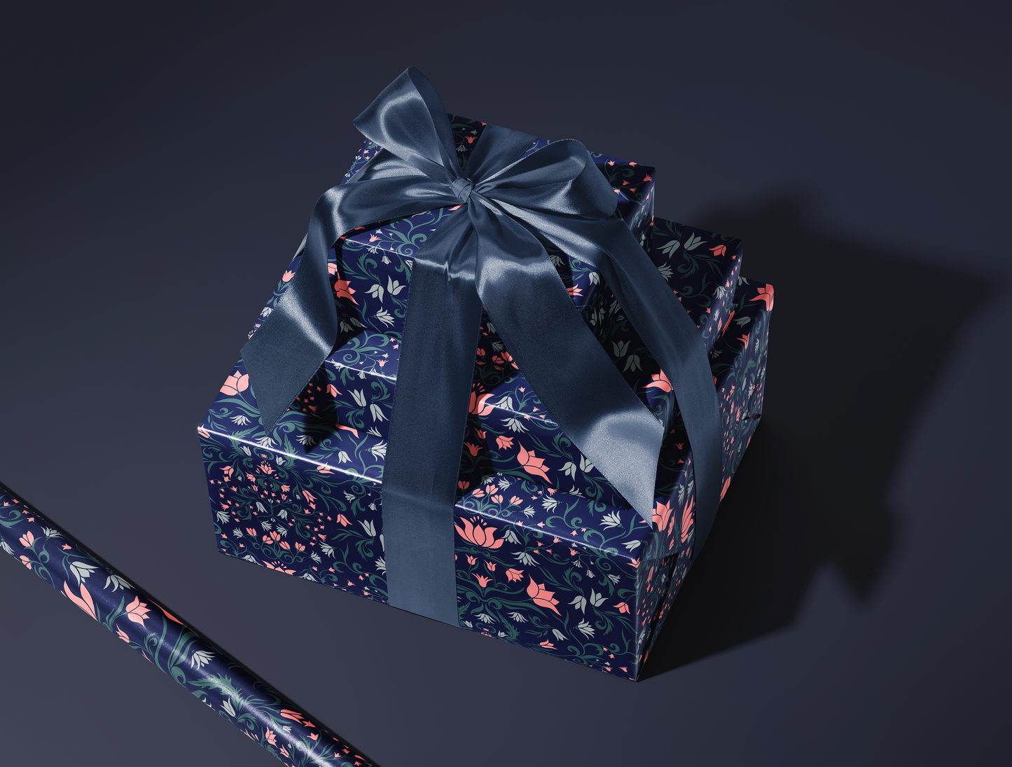 Botanical Bloom & Bell Floral Wrapping Paper | Deep Navy Blue