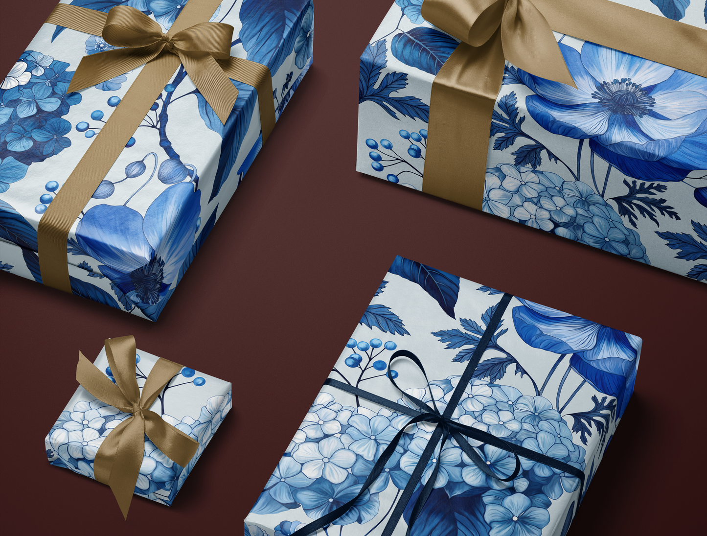 Azzure Floral Toile Wrapping Paper | Soft Blue Background
