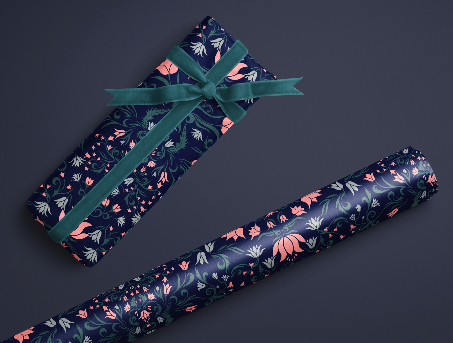 Botanical Bloom & Bell Floral Wrapping Paper | Deep Navy Blue