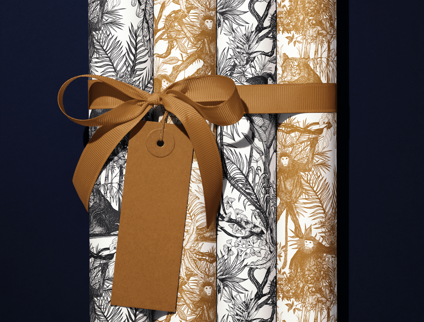 Noir Toile de Jouy Wrapping Paper  | Hand-Drawn Exotic Jungle Art with Minimalist Elegance | Classic Black on White Luxury Gift Wrap