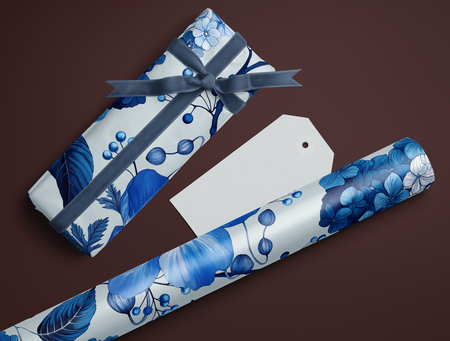 Azzure Floral Toile Wrapping Paper | Soft Blue Background