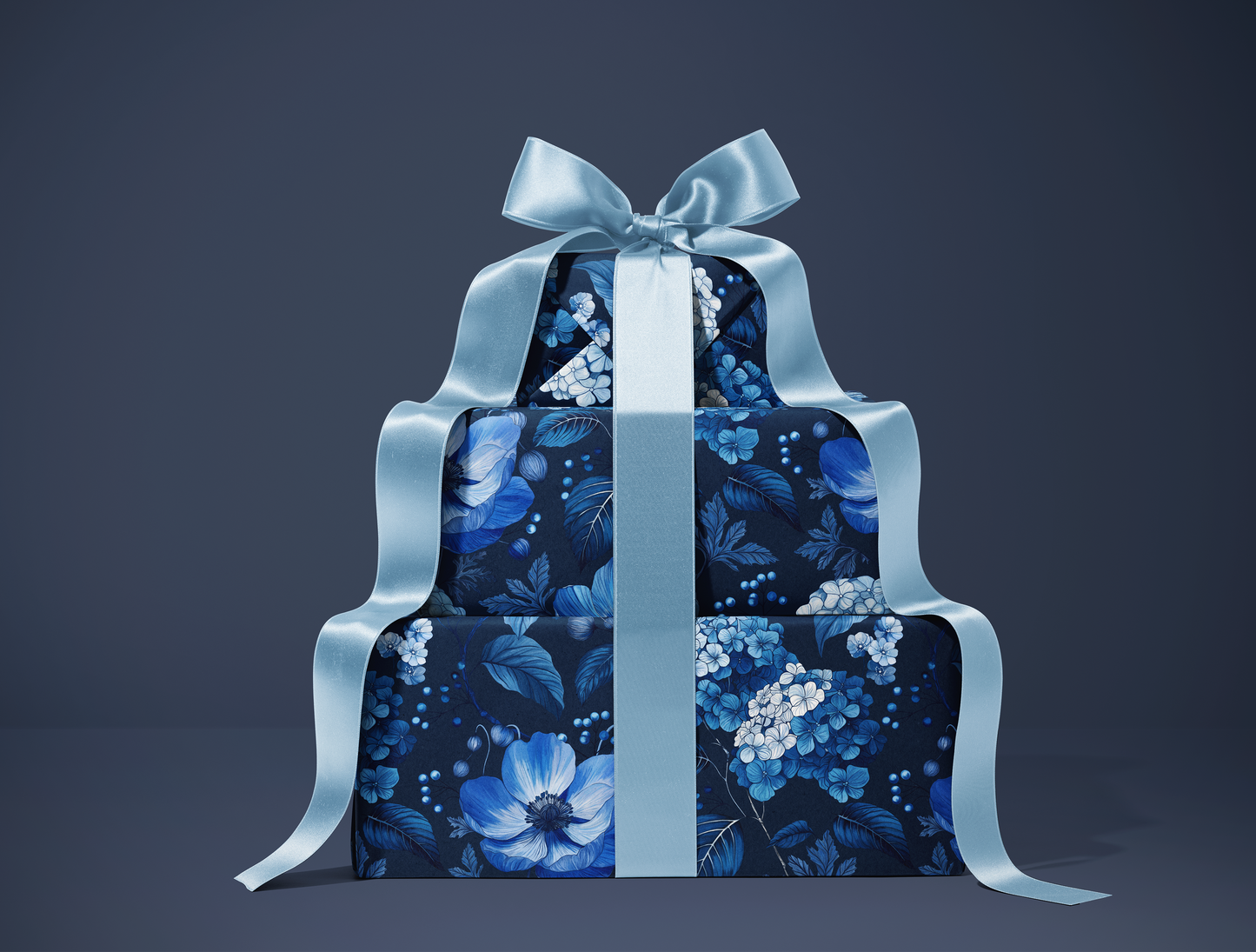 Azzure Floral Toile Wrapping Paper | Navy Blue Background
