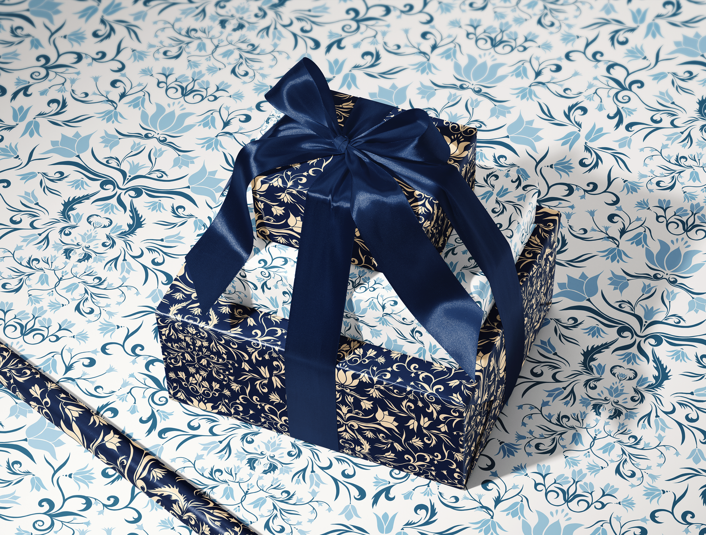 Botanical Bloom & Bell Floral Wrapping Paper | Navy Blue