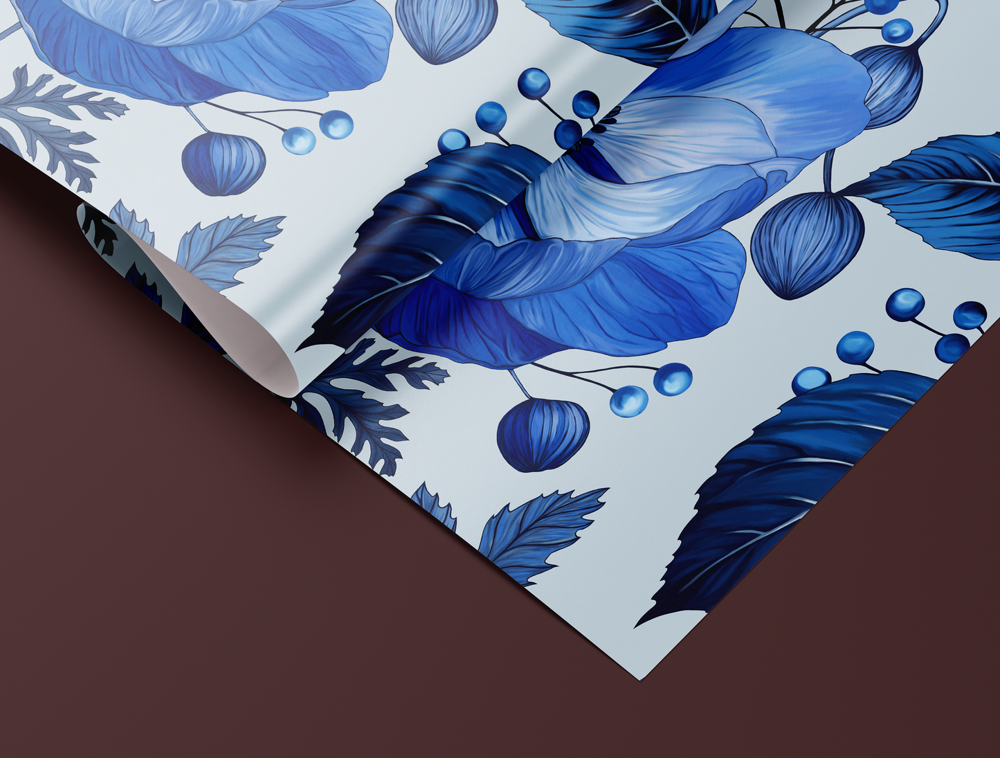 Azzure Floral Toile Wrapping Paper | Soft Blue Background