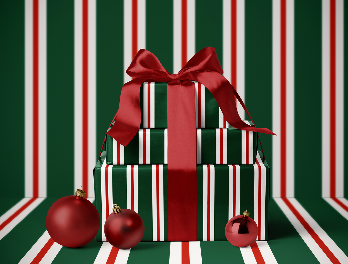 Christmas Retro Stripes Wrapping Paper | Vintage Green & Red Stripe Design