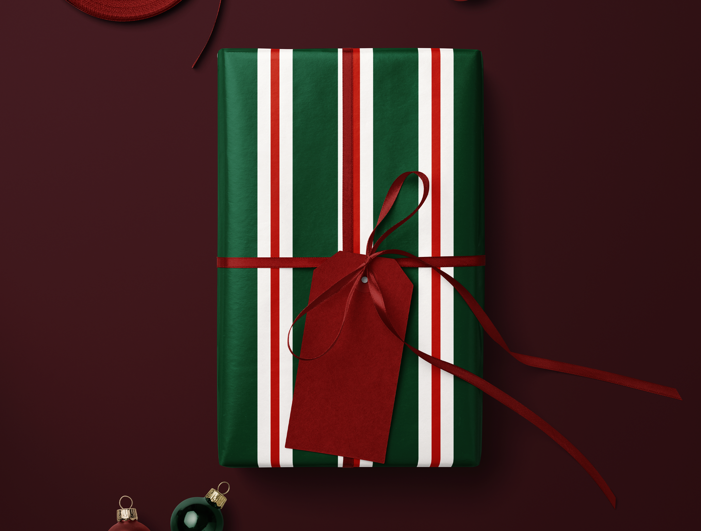 Christmas Retro Stripes Wrapping Paper | Vintage Green & Red Stripe Design