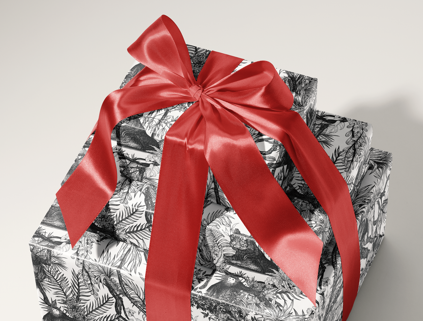 Noir Toile de Jouy Wrapping Paper  | Hand-Drawn Exotic Jungle Art with Minimalist Elegance | Classic Black on White Luxury Gift Wrap