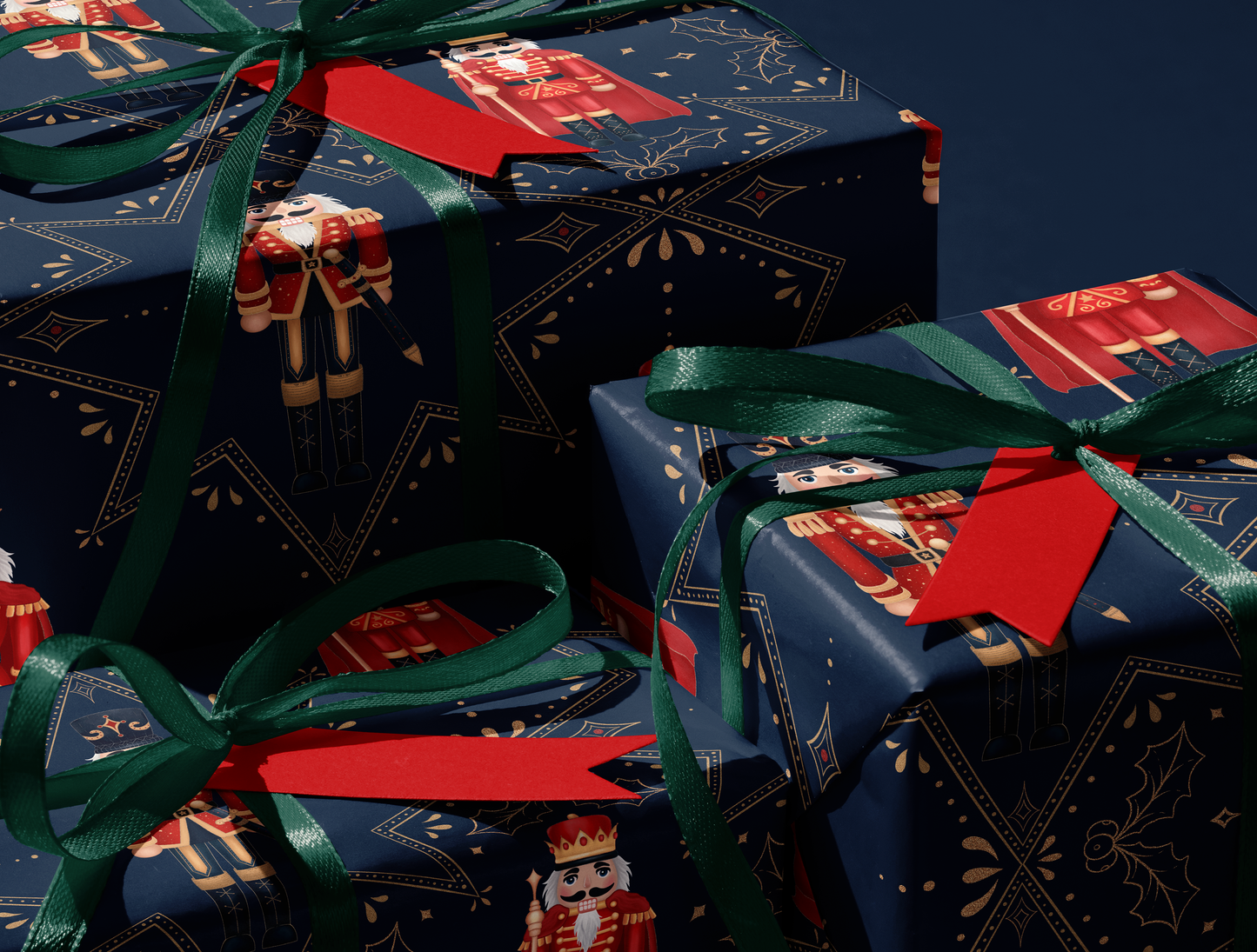 Nutcracker Wrapping Paper | Golden Delicate Star Pattern