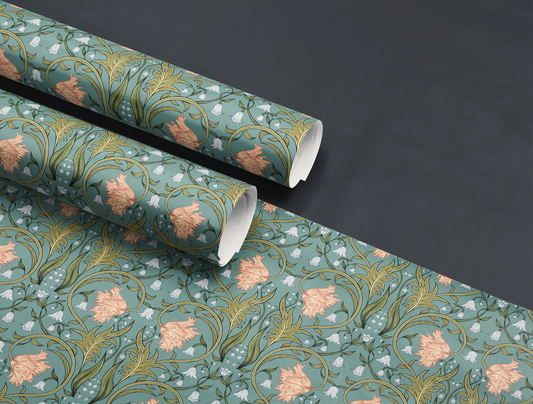 Vintage Floral Wrapping Paper | Teal Verdigris