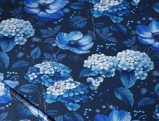 Azzure Floral Toile Wrapping Paper | Navy Blue Background