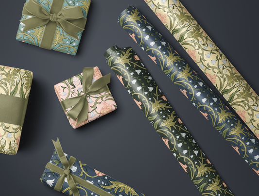 Valley Whispers Floral Wrapping Paper | Dusky Indigo
